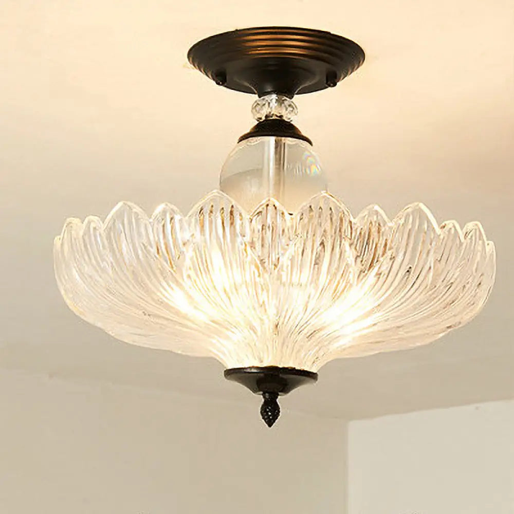 DecorBites™ Traditional Crystal Ceiling Light with Scalloped Design and 3 Lights in Black/Gold - Ideal for Dining Room (12"/16" Wide)