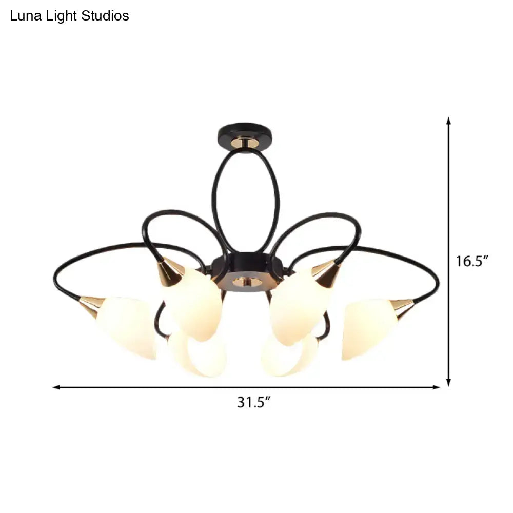 Traditional oval white glass chandelier black & gold living room light