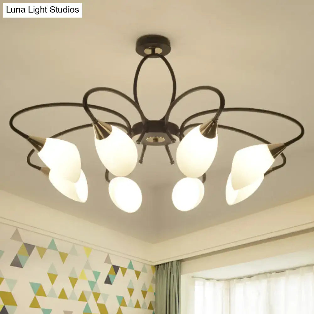 Traditional oval white glass chandelier black & gold living room light