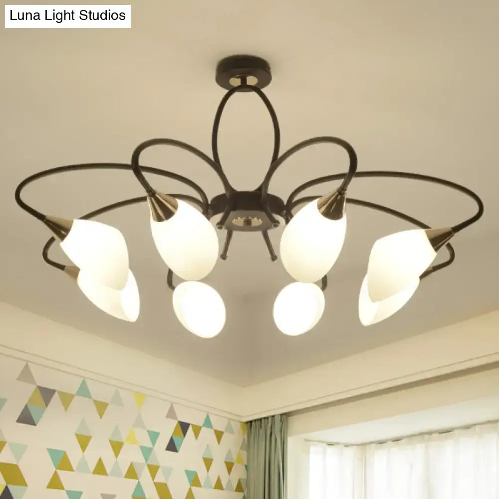 Traditional oval white glass chandelier black & gold living room light