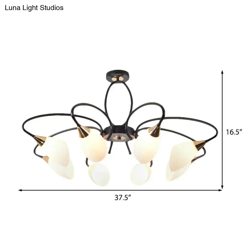 Traditional oval white glass chandelier black & gold living room light