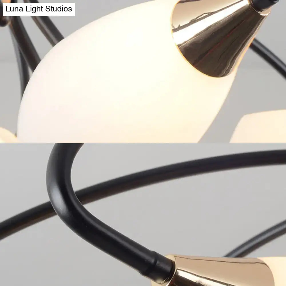 Traditional oval white glass chandelier black & gold living room light
