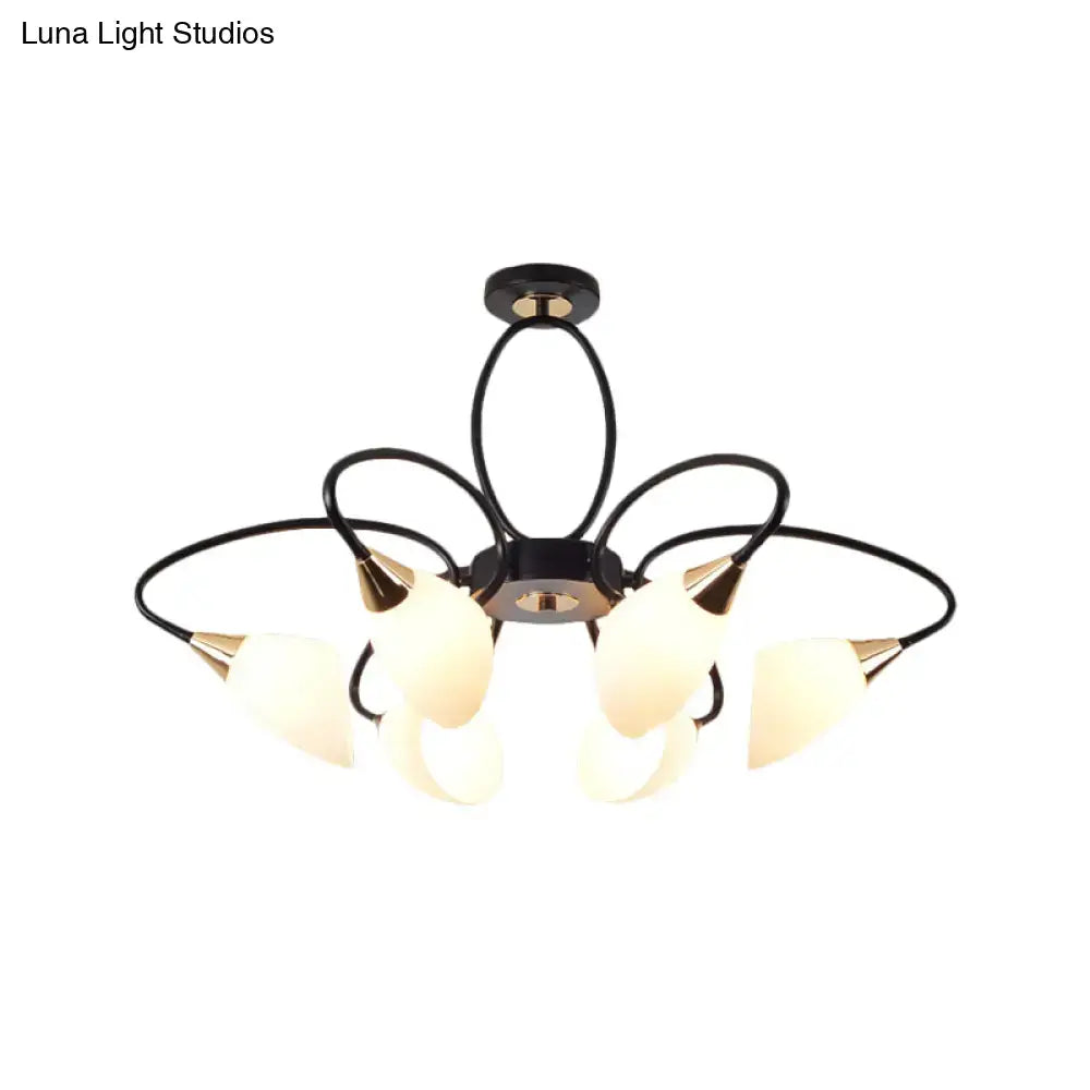 Traditional oval white glass chandelier black & gold living room light