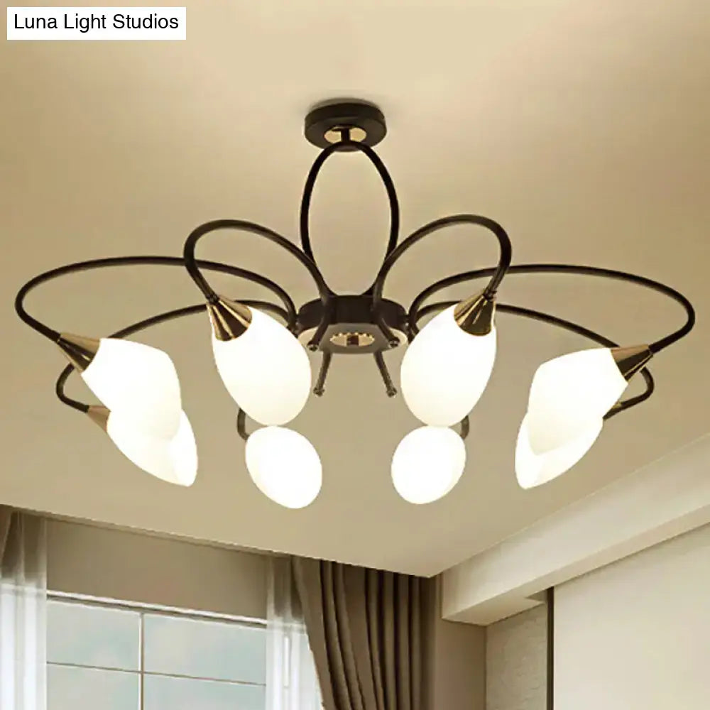 Traditional oval white glass chandelier black & gold living room light