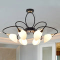 Traditional oval white glass chandelier black & gold living room light