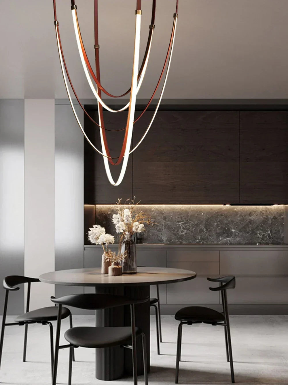 Modern minimalist leather belt led chandelier dining room pendant light