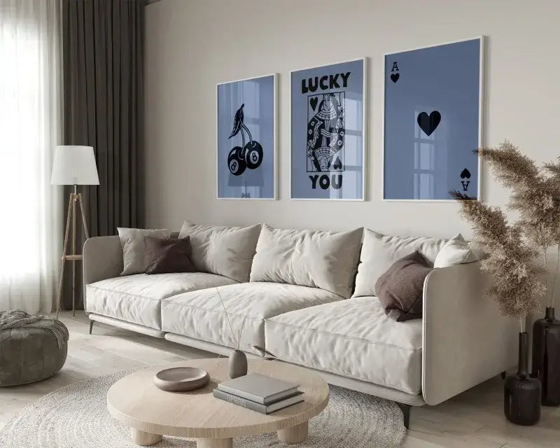 Retro black & pink playing card wall art posters – living room decor