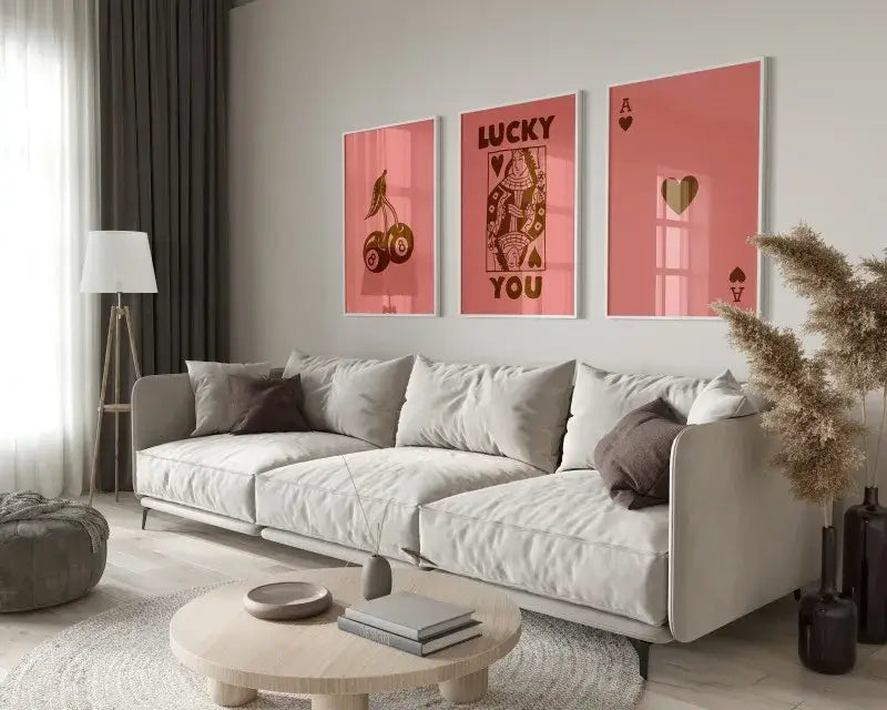 Retro black & pink playing card wall art posters – living room decor