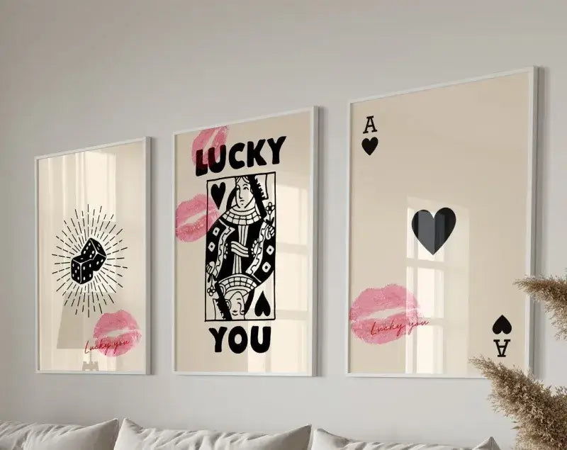 Retro black & pink playing card wall art posters – living room decor