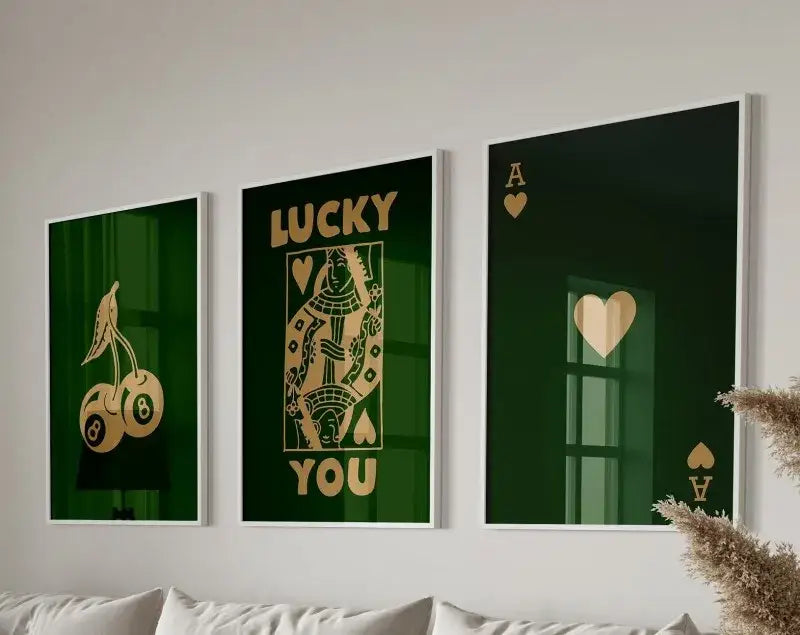 Retro black & pink playing card wall art posters – living room decor
