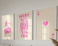 Retro pink queen of hearts wall art posters set bedroom decor