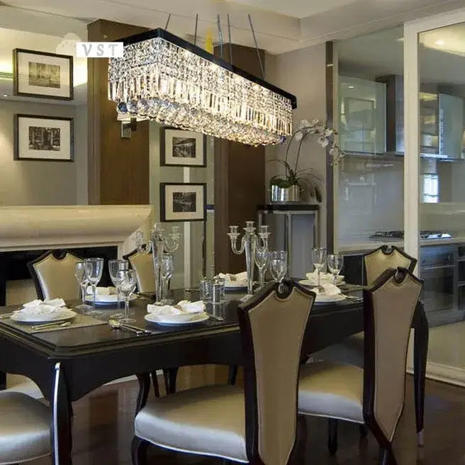 Modern rectangular crystal chandelier for dining room