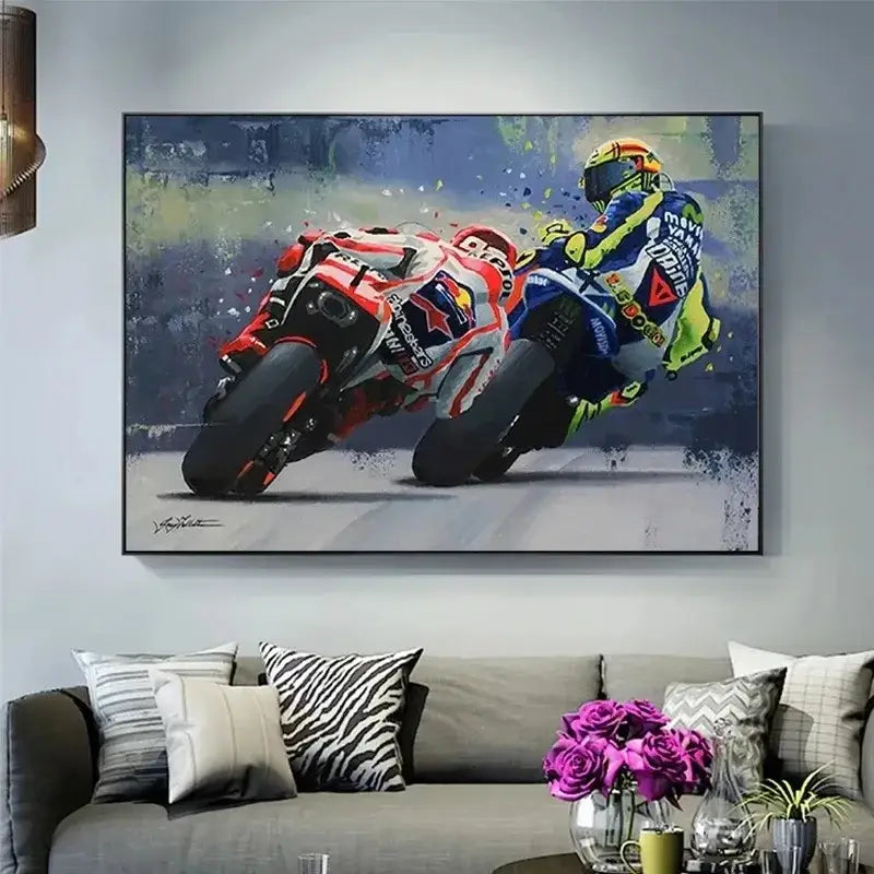 Watercolor motorcycle racing canvas wall art bedroom poster set