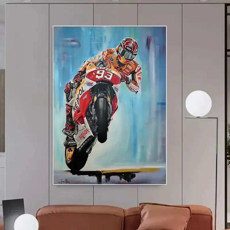 Watercolor motorcycle racing canvas wall art bedroom poster set