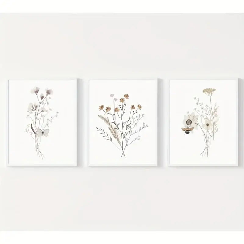 Watercolor flower posters set of 3 – bedroom botanical canvas art
