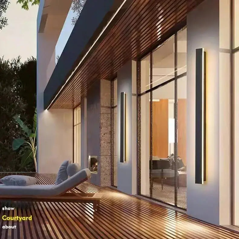 Modern minimalist black waterproof led long wall light outdoor sconce