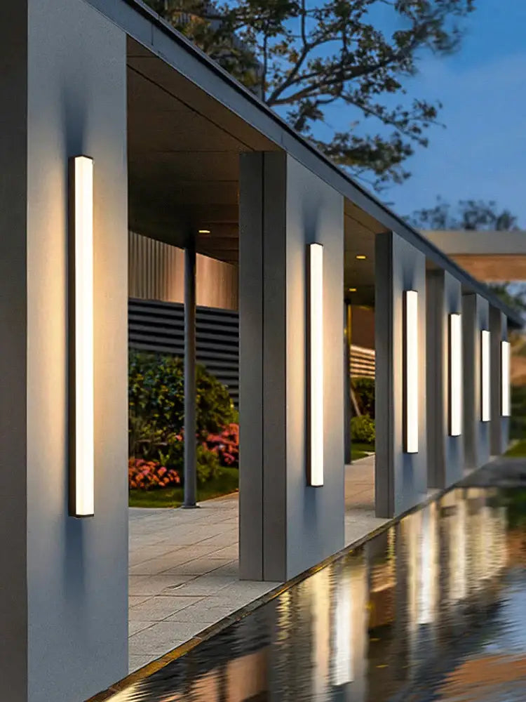 Modern minimalist black long strip led wall light outdoor sconce