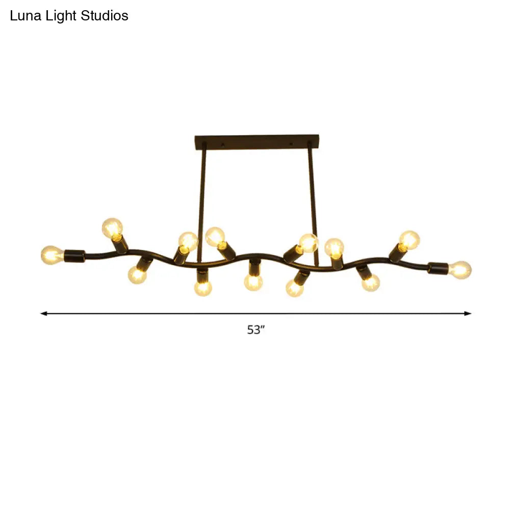 DecorBites™ Wavy Iron Ceiling Pendant: Modern 13-Head Black Hanging Light for Kitchen Island