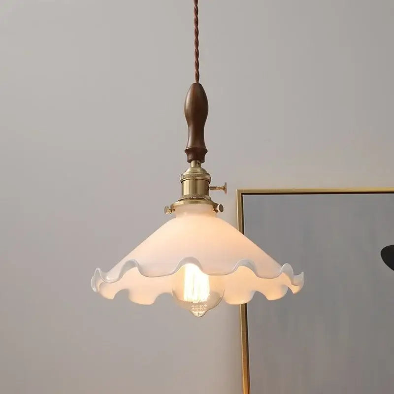 Vintage walnut and white glass led pendant light kitchen lighting