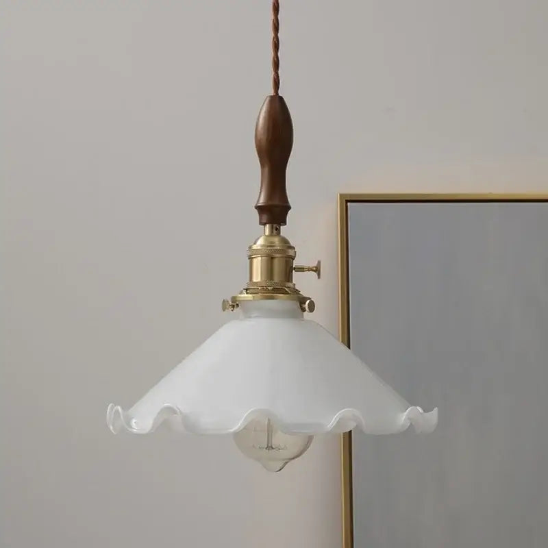 Vintage walnut and white glass led pendant light kitchen lighting