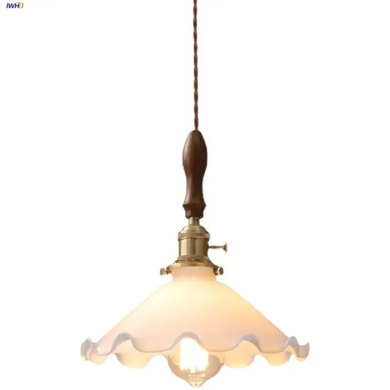 Vintage walnut and white glass led pendant light kitchen lighting