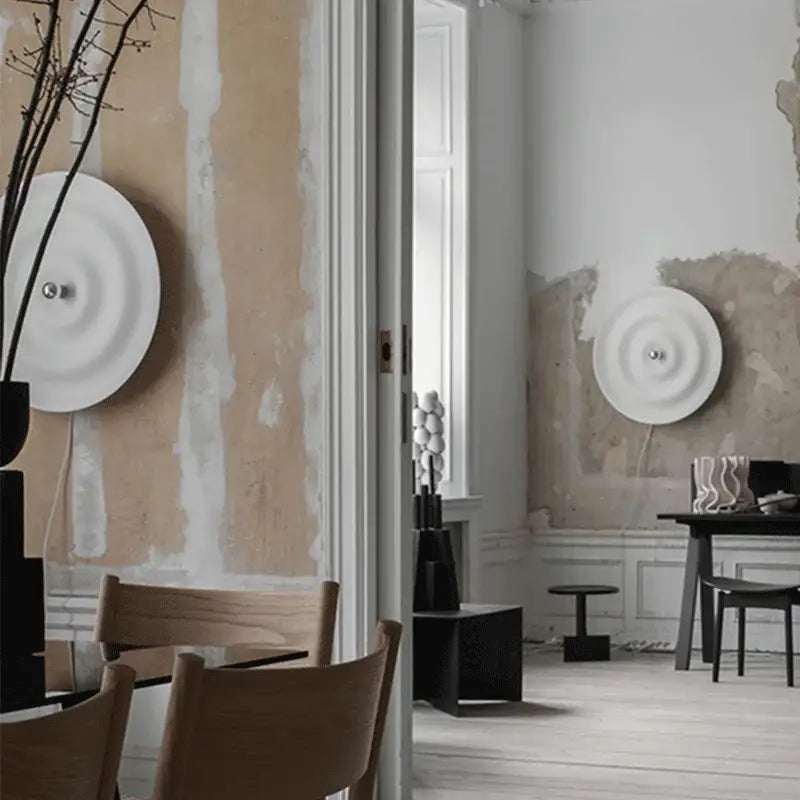 White nordic bauhaus round ceramic wall sconce bedroom light