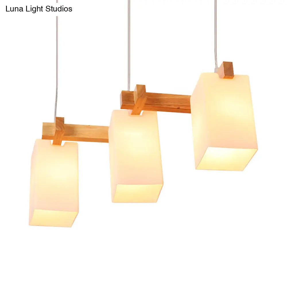 DecorBites™ White Nordic Wooden Chandelier with Rectangle Glass Shades - Triple Light Linear Island Lighting for Restaurants
