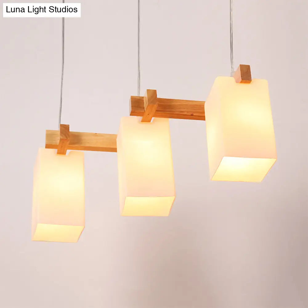 DecorBites™ White Nordic Wooden Chandelier with Rectangle Glass Shades - Triple Light Linear Island Lighting for Restaurants