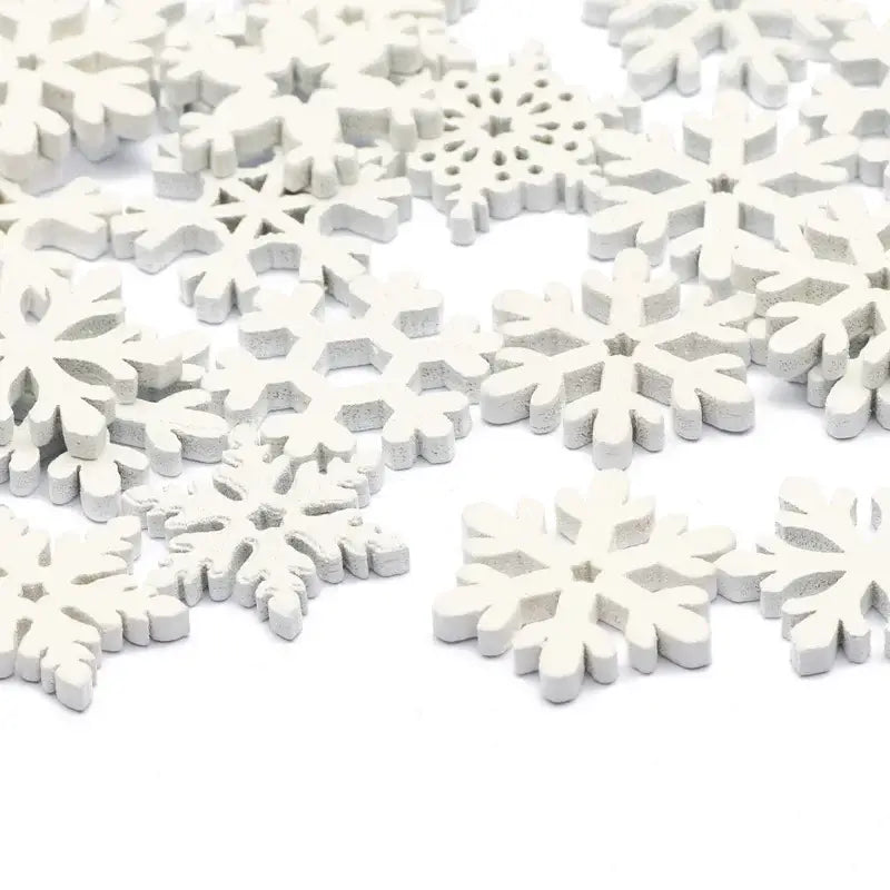 Intricate white wooden snowflake slices for living room christmas crafts