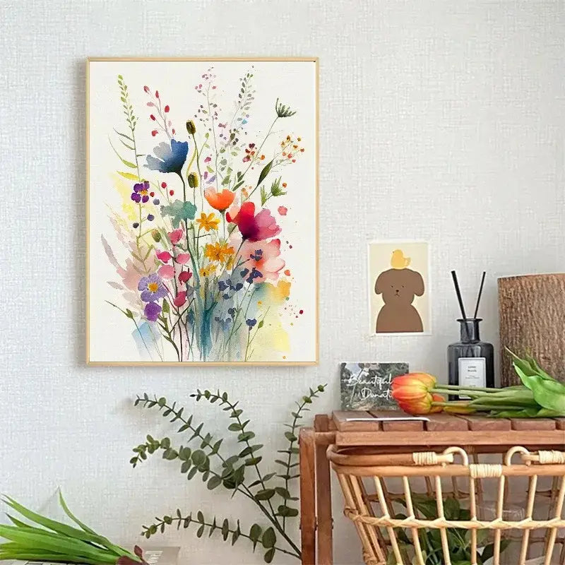 Wildflowers watercolour canvas wall art set – living room posters