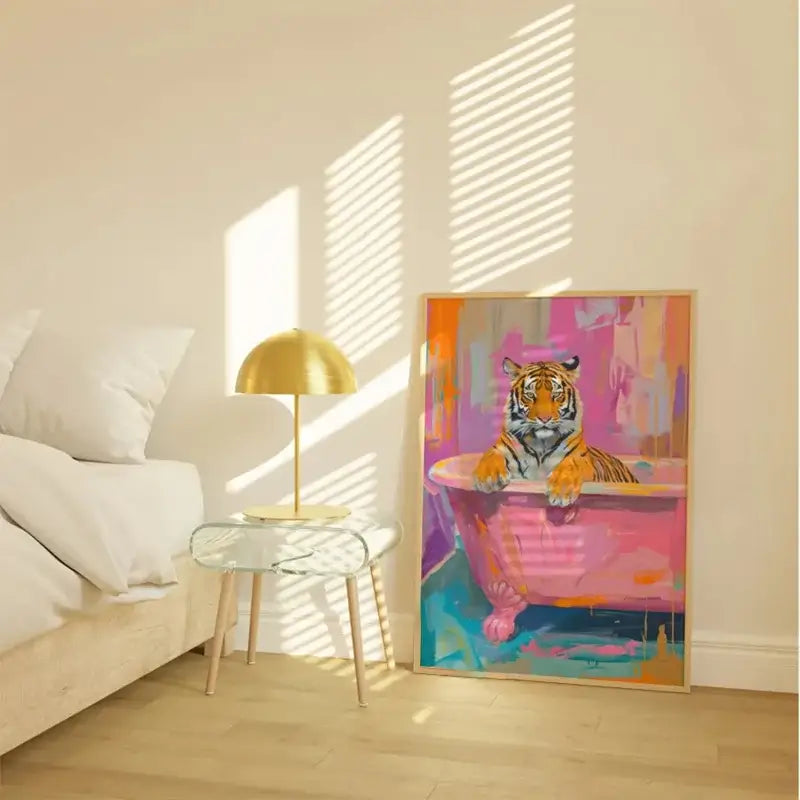 Black panther pink bathtub animal canvas wall art bathroom decor