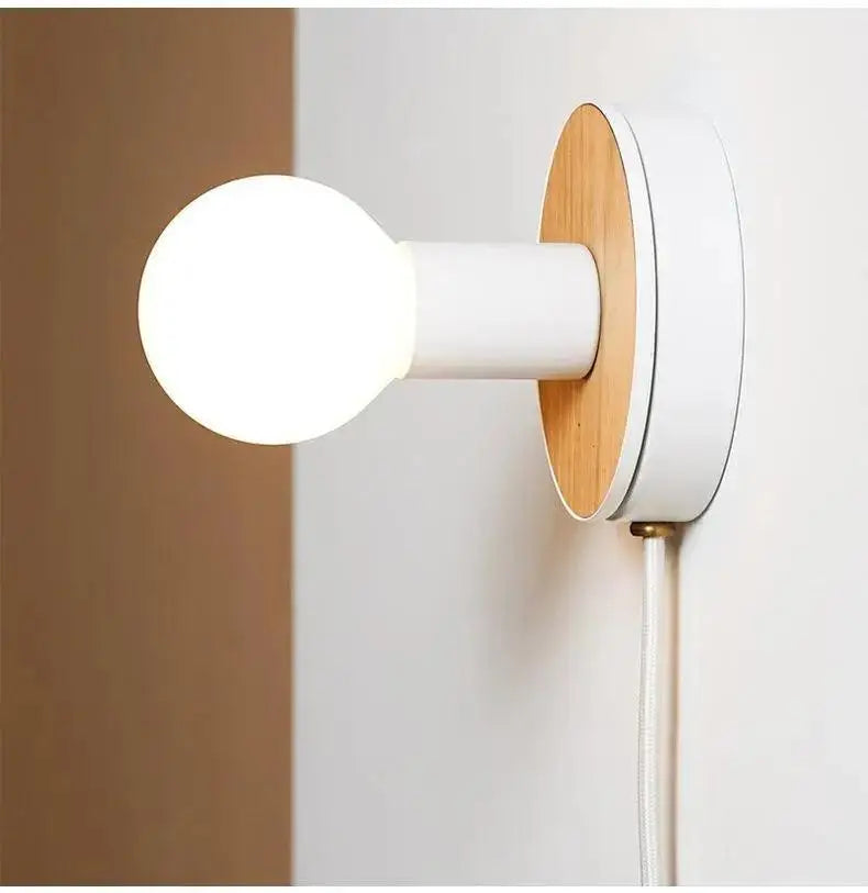 Minimalist wood plug-in wall sconce bedroom reading light