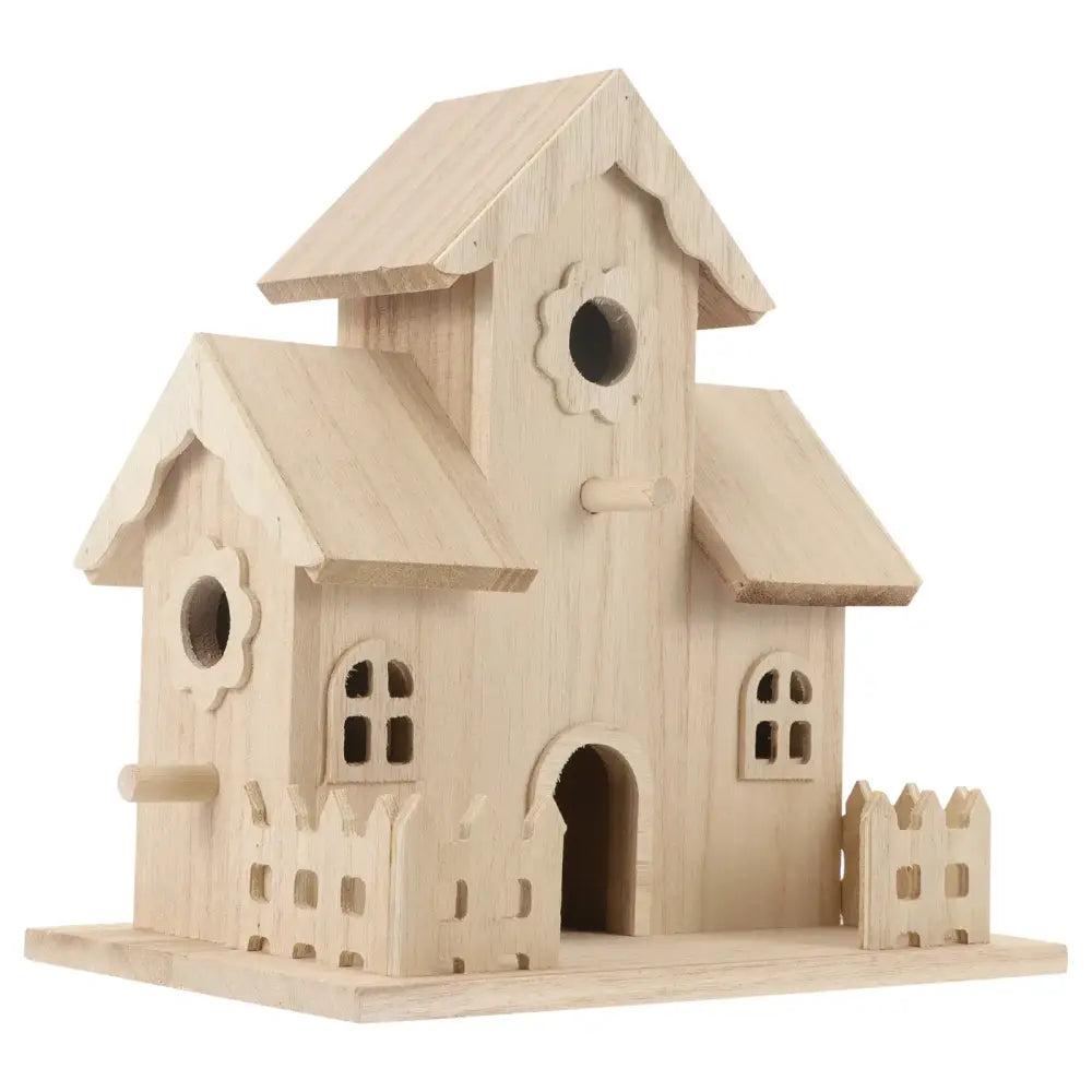 Multi gabled light wood bird nest box garden decor