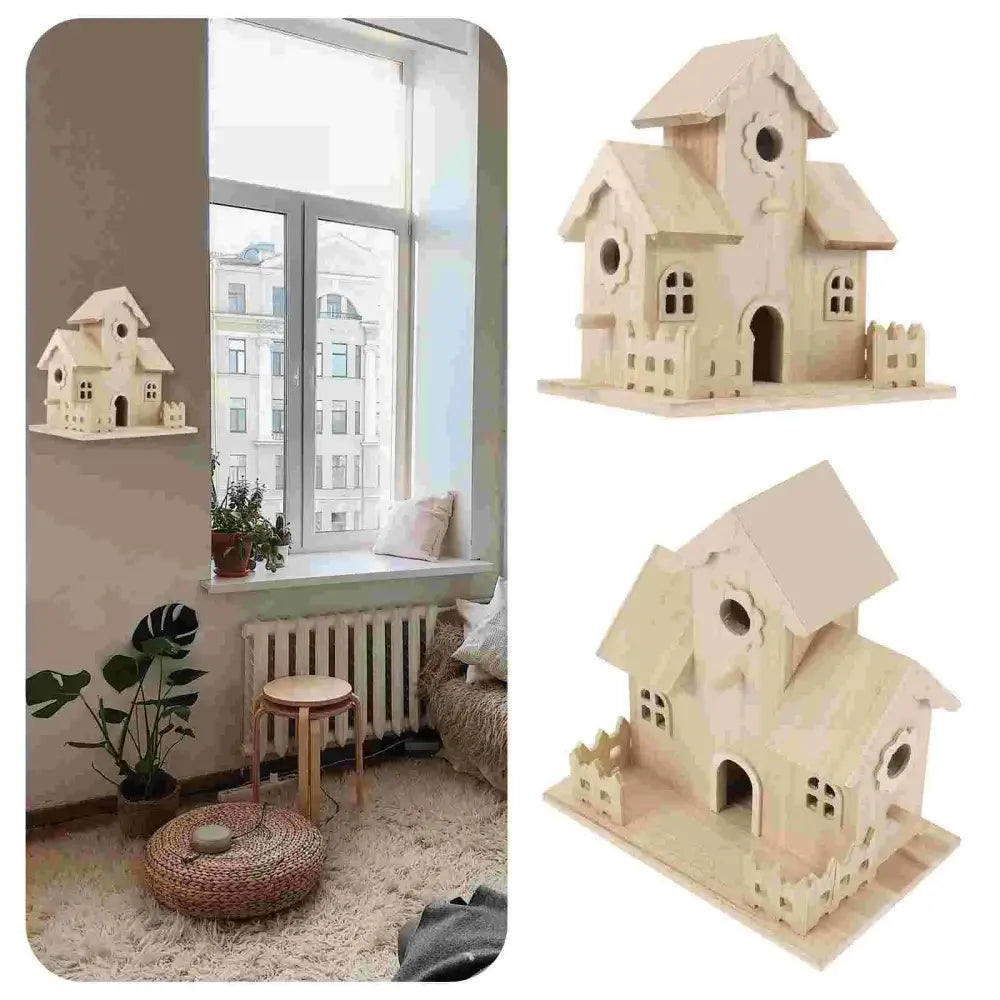 Multi gabled light wood bird nest box garden decor