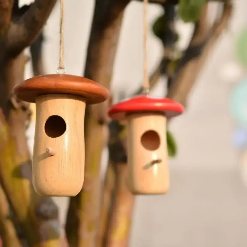 Mushroom wooden hanging hummingbird house outdoor garden decor