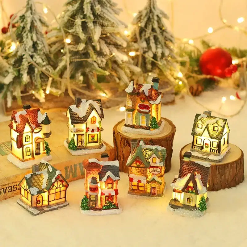 Rustic snow dusted wooden led light house living room decor