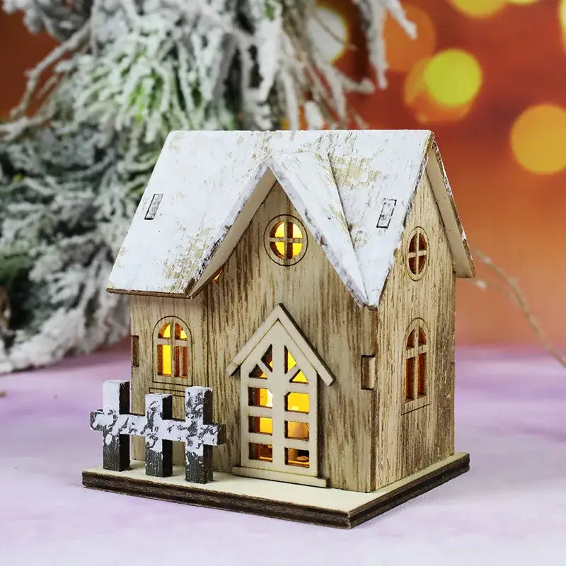 Rustic snow dusted wooden led light house living room decor