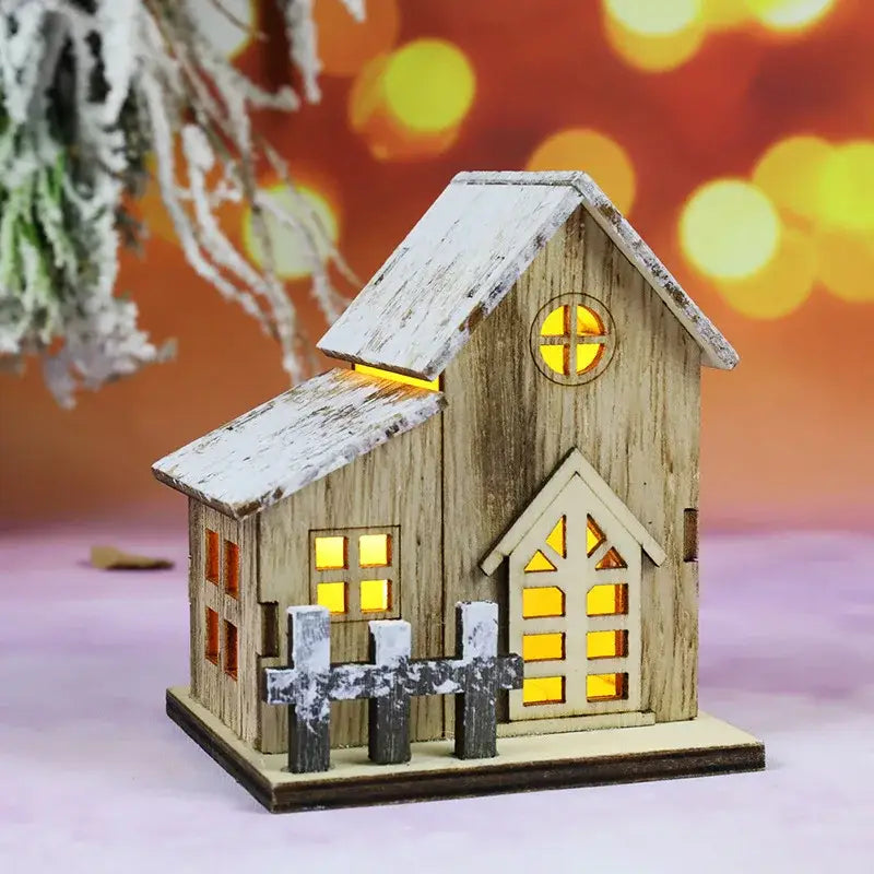 Rustic snow dusted wooden led light house living room decor