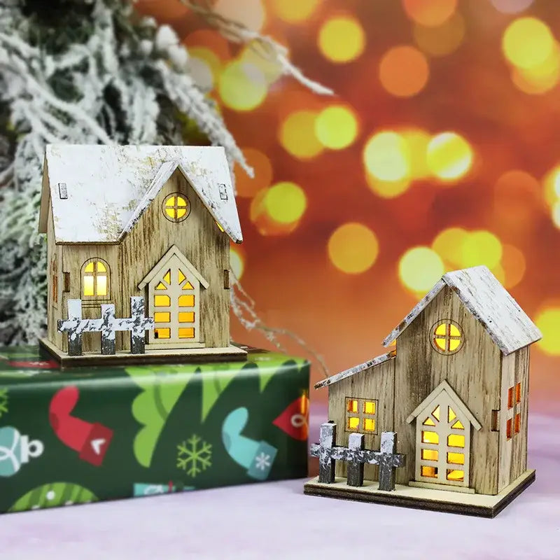 Rustic snow dusted wooden led light house living room decor