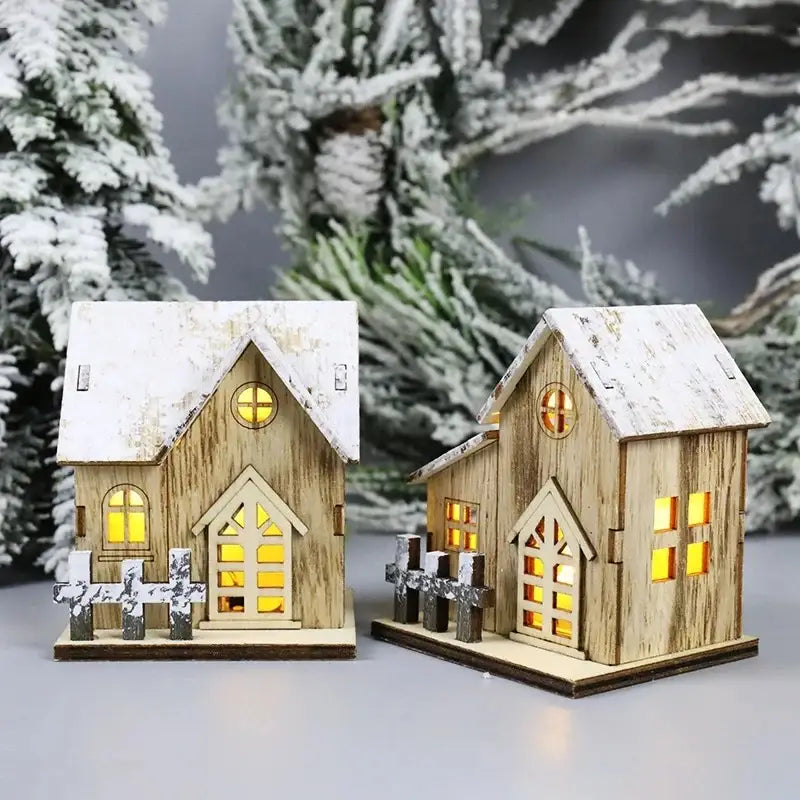 Rustic snow dusted wooden led light house living room decor