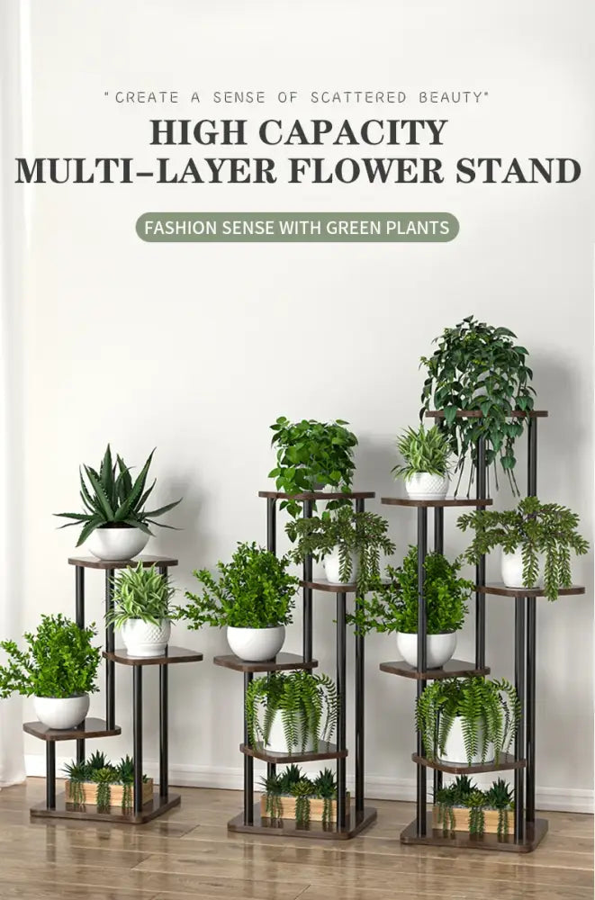 Rustic wooden plant stand shelf living room tiered flower pot display
