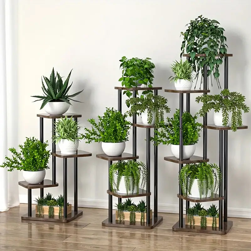 Rustic wooden plant stand shelf living room tiered flower pot display