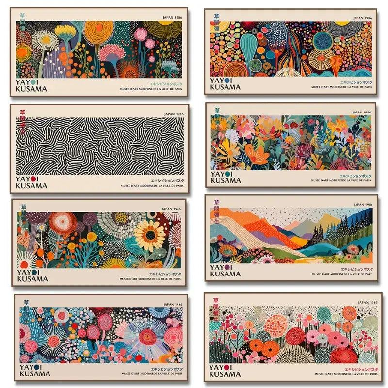Vibrant polka dot yayoi kusama flower postcard set living room wall art