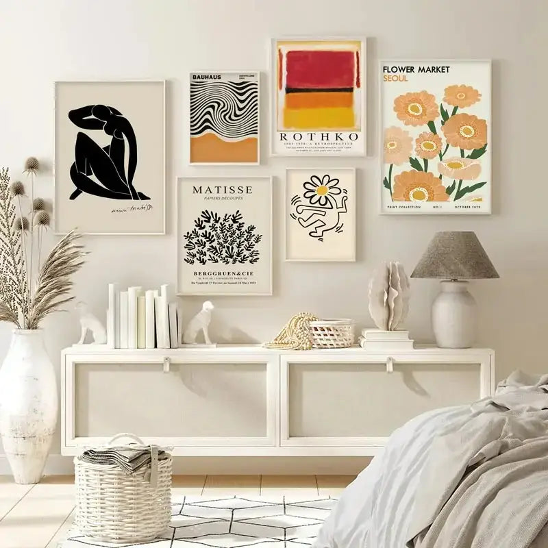 Minimalist yayoi kusama floral canvas wall art living room set