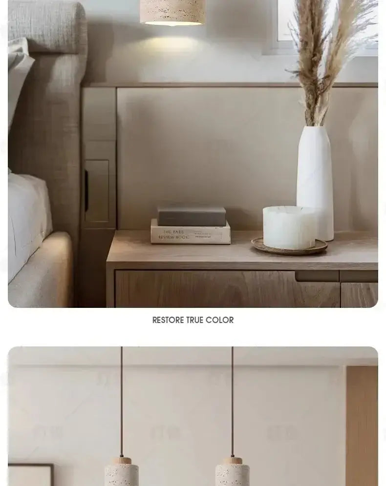 Retro off white stone led pendant – dining room chandelier