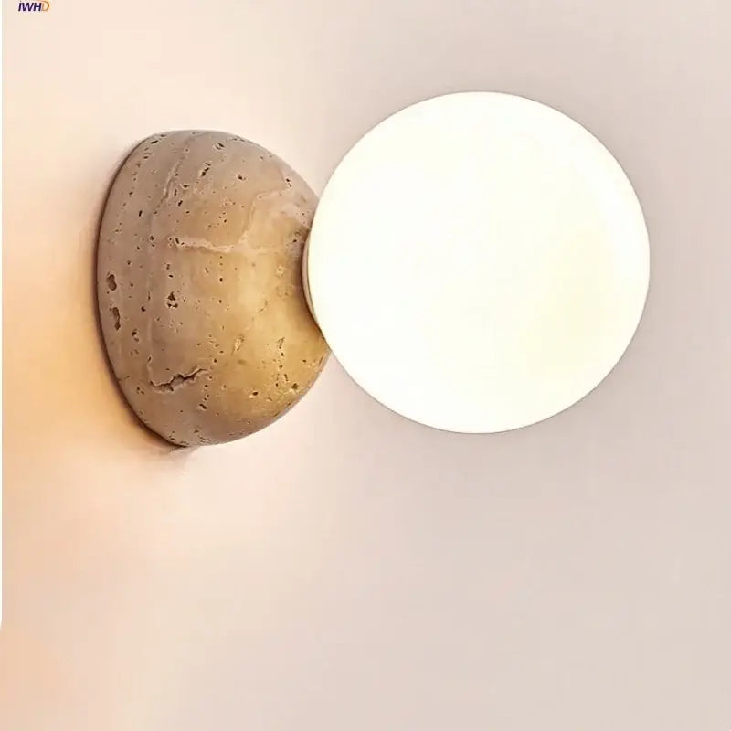 Modern yellow travertine wall sconce bedroom glass light