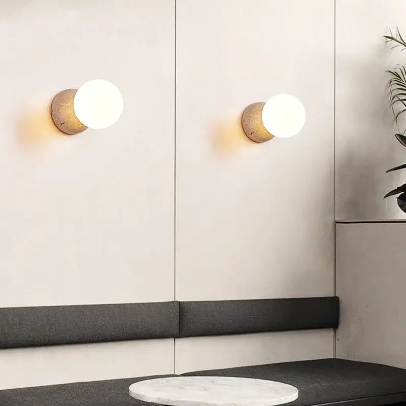 Modern yellow travertine wall sconce bedroom glass light