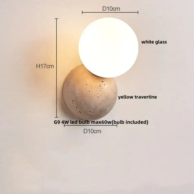 Modern yellow travertine wall sconce bedroom glass light