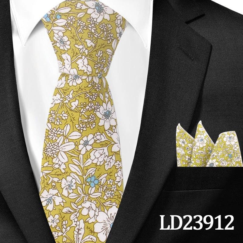 Men's Casual Cotton Floral Print 6cm Tie and Pocket Square