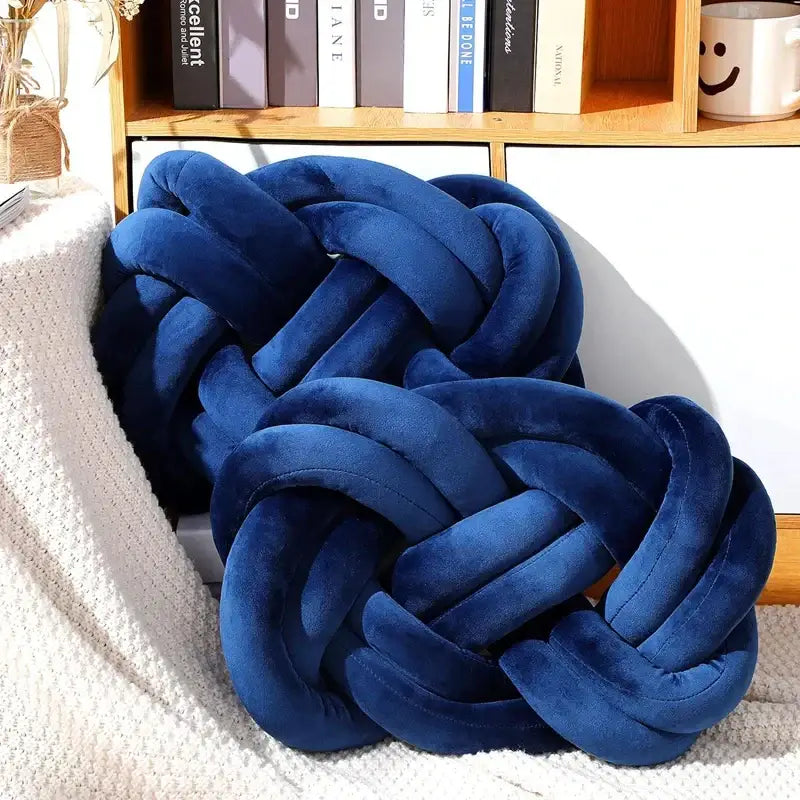 Deep blue velvet handmade knot throw pillow living room decor